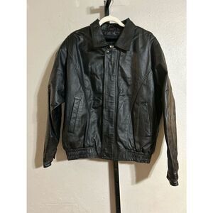 Men's Black Leather Bomber Jacket - Classic Style XL